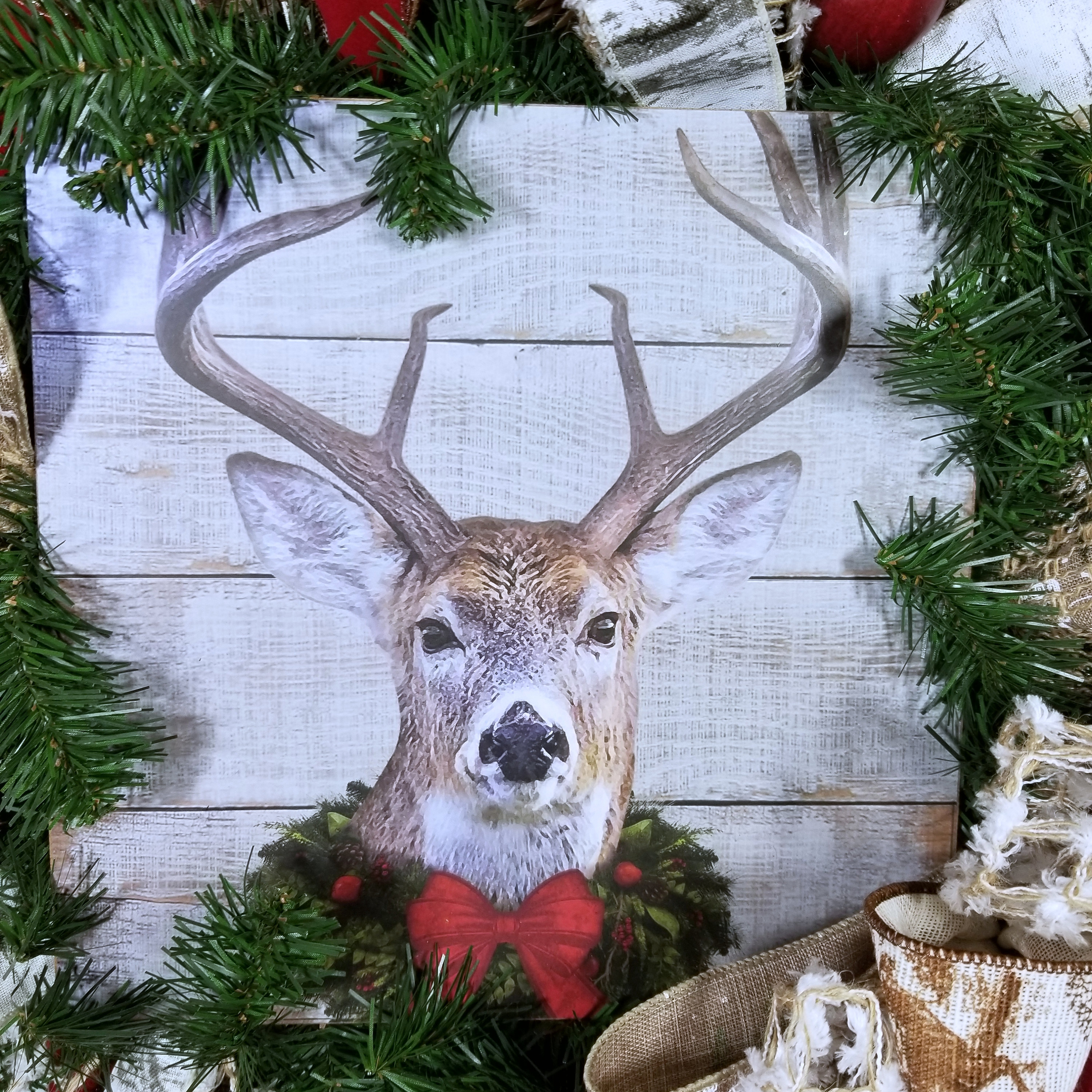 Rustic Christmas Deer Wreath, Rustic Door Decor Hanger, ChantybyChanty
