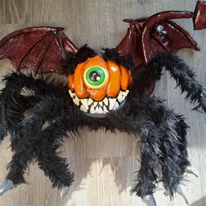 Pumpkin Spider Bat creature, Wreath attachment, wall hanger, ChantyByChanty, reserved to Angel