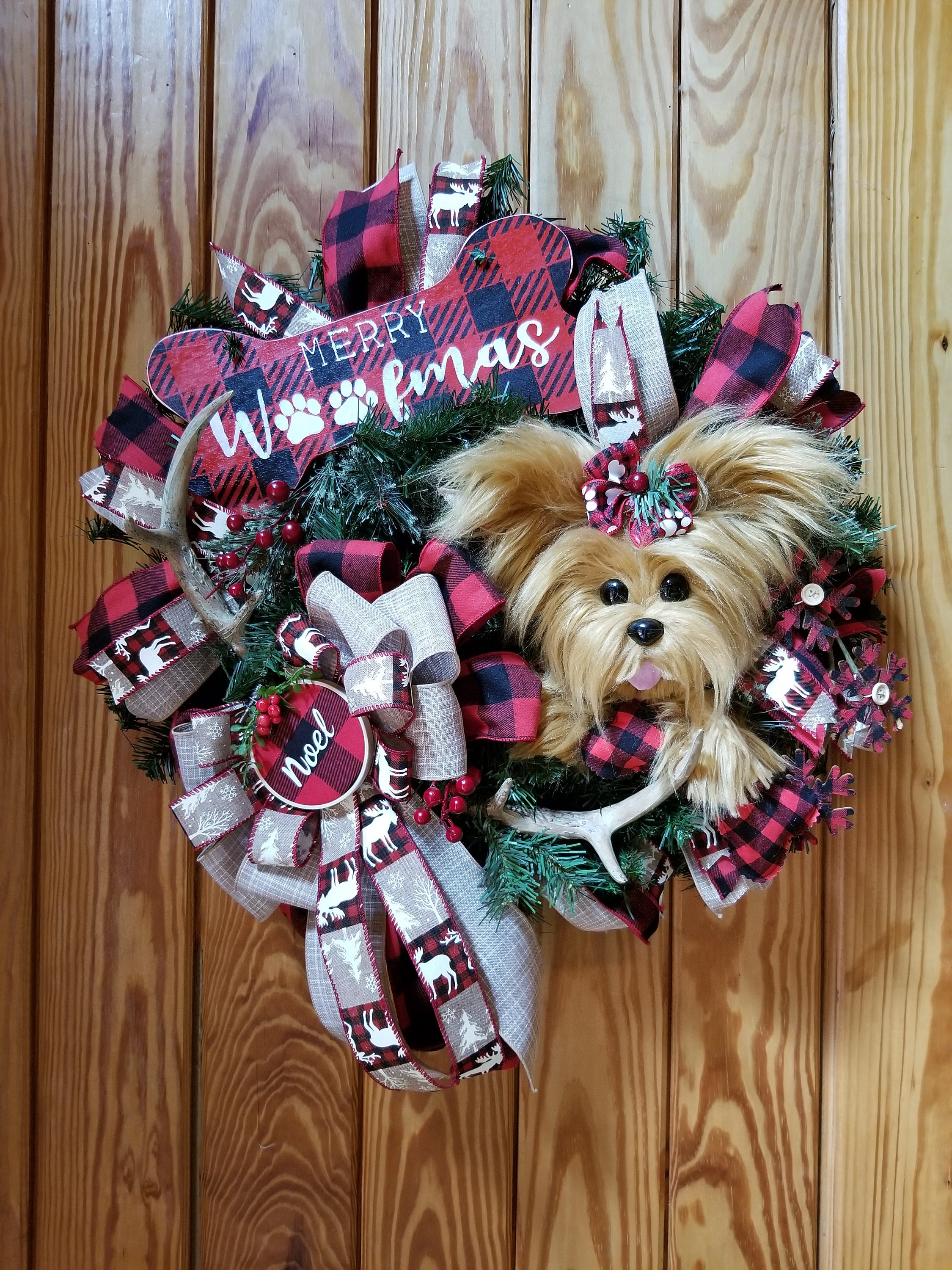 Woodland Christmas wreath Customized Dog Wreath Holiday Etsy
