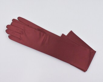 burgundy satin gloves