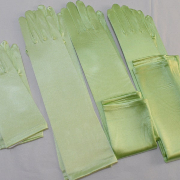 22", 18", 14 1/2" or 8 1/2" Lime Green Bridal gloves / classic Adult size Opera Length Stretch Satin Gloves / Evening gloves / Satin gloves