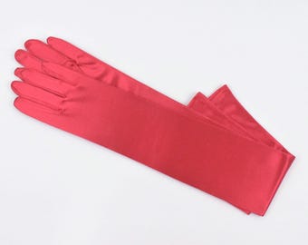 Red classic Adult size Opera Length Stretch Satin Gloves / Bridal gloves / Evening gloves / Red Stretch Satin gloves