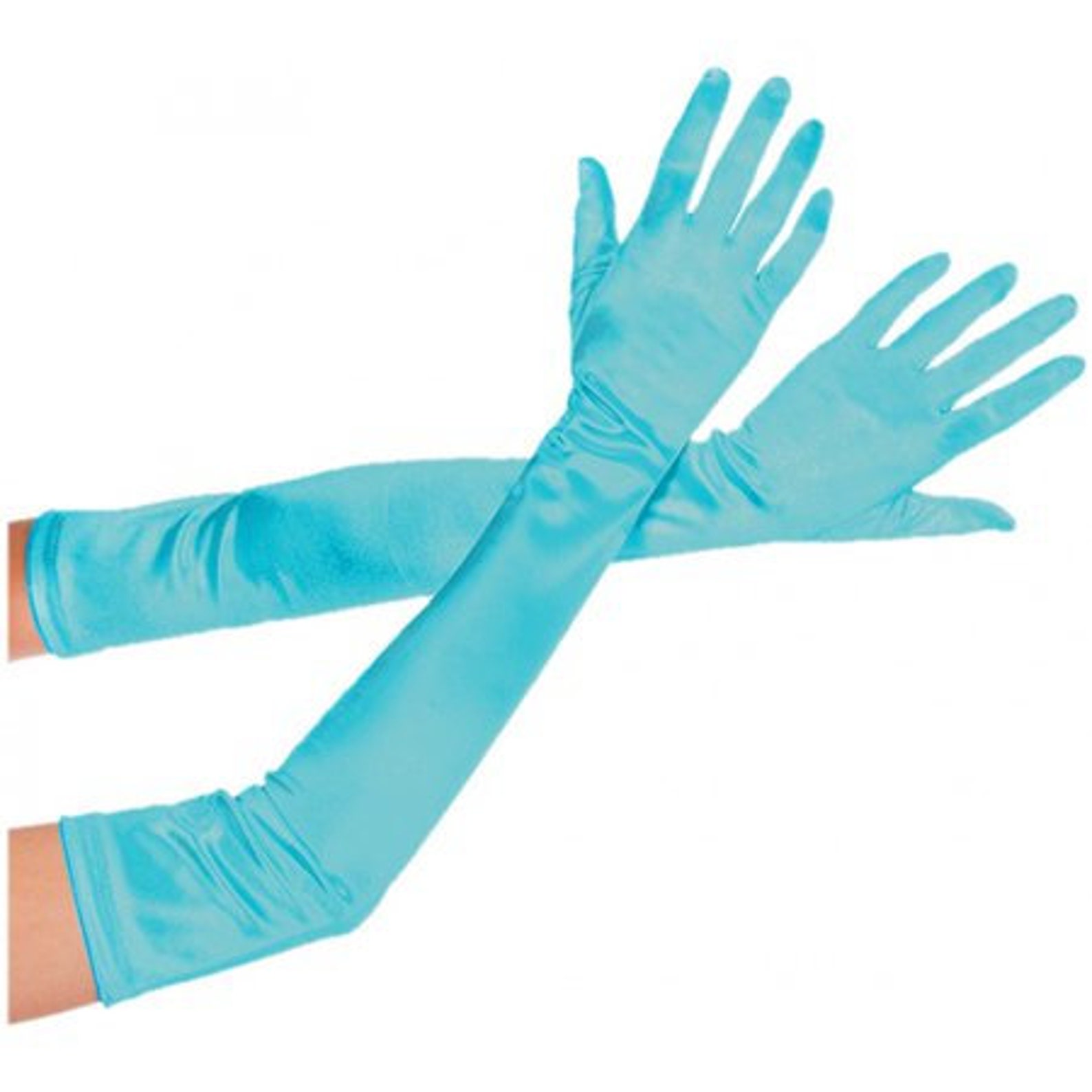 Aqua Blue Stretch Satin Gloves / Bridal Gloves / Long Full Etsy