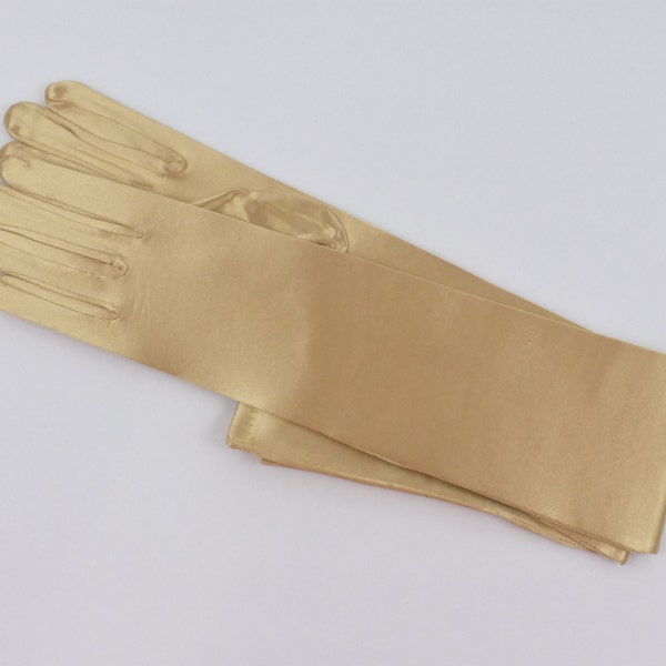 22", 18", 15" & 9" Gold Stretch Satin Gloves, Classic Adult Size Opera Length Stretch Gloves Bridal gloves, Gold Evening gloves