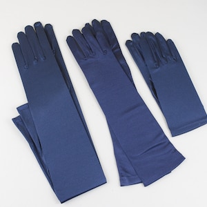 22&quot;, 18&quot;, 14 1/2&quot; or 8 1/2&quot;  Navy Blue Stretch Satin gloves /Bridal gloves /Opera long full finger gloves /Wedding gloves / Evening gloves