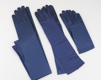 22", 18", 14 1/2" or 8 1/2"  Navy Blue Stretch Satin gloves /Bridal gloves /Opera long full finger gloves /Wedding gloves / Evening gloves