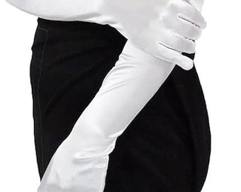 22", 18', 15",& 9"  White Stretch Satin Gloves, Classic Adult size Opera Length Stretch Gloves / Bridal gloves / White Evening gloves