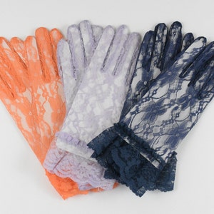 9&quot; Navy Nlue Women sexy lace Gloves full finger, Orange lace gloves, costume Gloves, wrist Lenght Lace Gloves, Lavender lace gloves