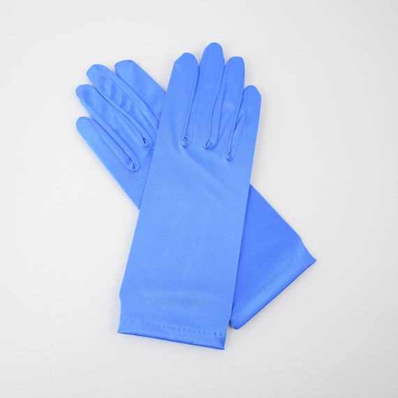 ROYAL BLUE SATIN STRETCHY GLOVES ONE SIZE Wrist Length U S SELLER