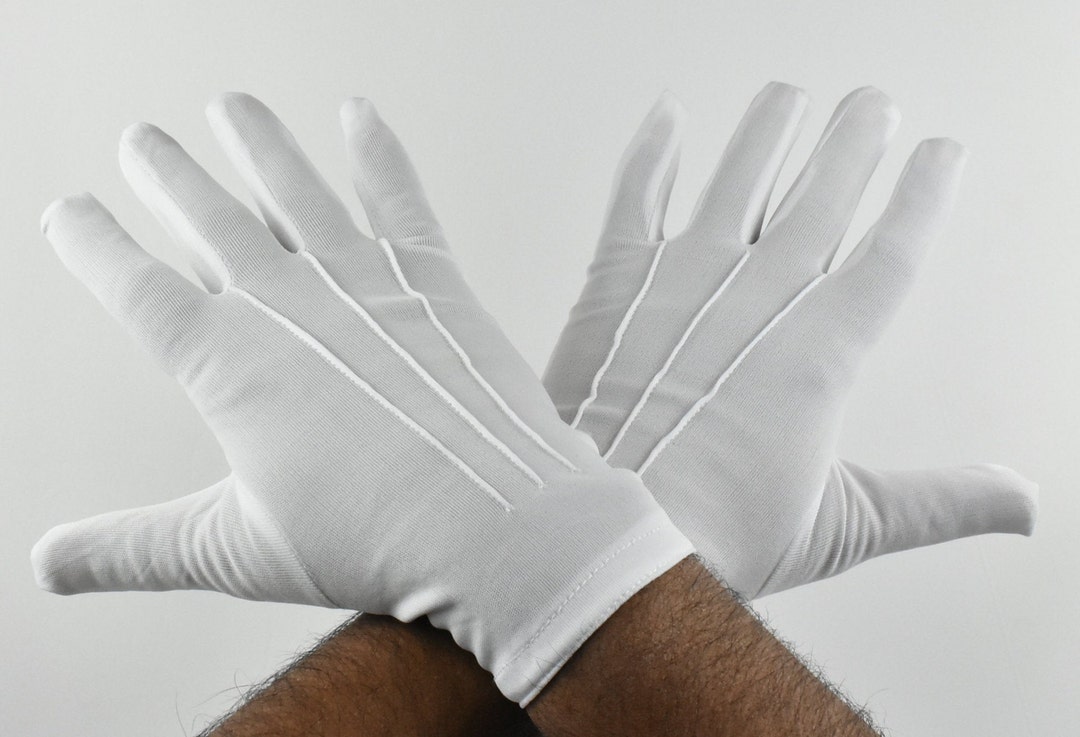 Men's White Formal Dress Gloves Tuxedo Band Marching Parade Stretch