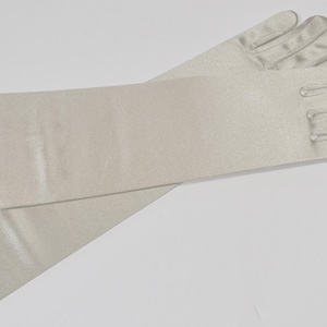 15&quot; Taupe Satin Gloves, Classic Adult size Wrist Length Stretch Gloves, Taupe Evening gloves, Taupe satin gloves