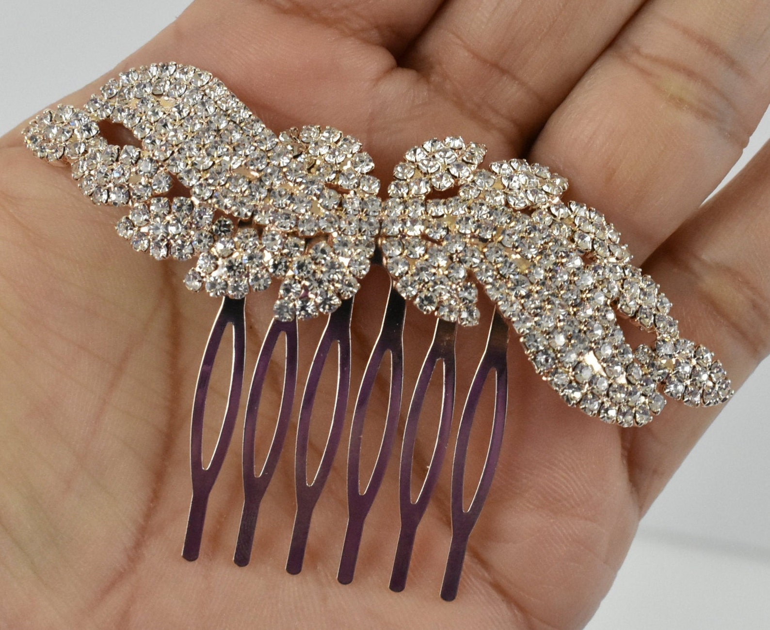 Rose Gold Wedding Barrette Bridal Barrette Crystal Crystal Etsy
