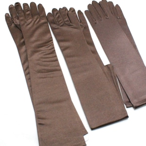 22&quot;, 18&quot;, 15&quot;, or 9&quot; Dark Brown / Brown satin gloves, Bridal gloves, long full finger gloves, Gloves, wedding gloves, Evening gloves