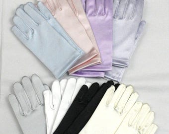 0-3 Yrs old Kids, 6 inches Girls satin Wrist Gloves For 0-3 Years, Kids Satin Gloves, Kids Gloves, Flower Girl Wrist Length Satin Gloves