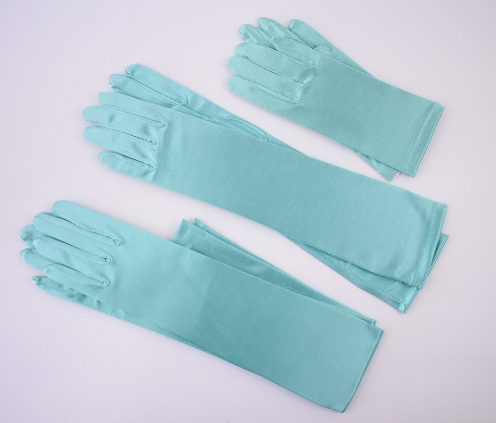Aqua Blue Stretch Satin Gloves / Bridal Gloves / Long Full Etsy