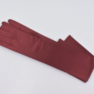 22",18", 15" or 9" Burgundy Stretch Satin Gloves, Classic Adult Size ...