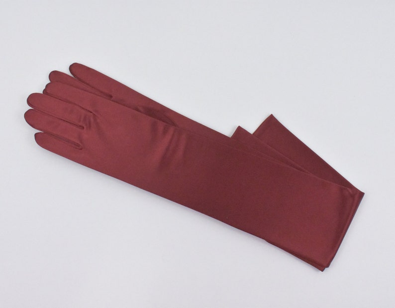 22",18", 15" or 9" Burgundy Stretch Satin Gloves, Classic Adult Size ...