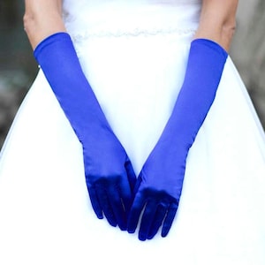 22&quot;,18&quot;,15&quot;,or 9&quot;, Royal Blue Stretch Satin Gloves / Classic Adult size Opera Length Stretch Gloves / Bridal gloves / Evening gloves