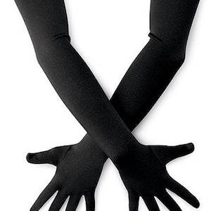 22&quot;, 18&quot;, 15&quot;, or 9&quot; Black Stretch Satin Gloves / Classic Adult size Opera Length Stretch Gloves / Bridal Evening gloves