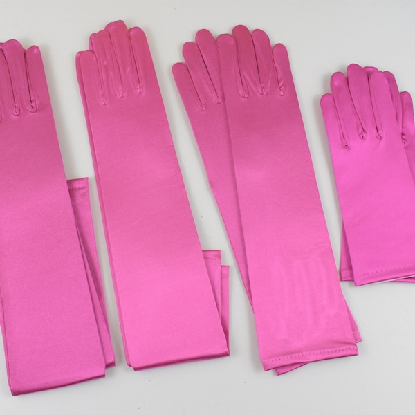 22", 18", 14 1/2"or 9" Fuchsia Pink/Pink Stretch Satin gloves Bridal gloves, long full finger gloves, Gloves, wedding gloves, Evening gloves