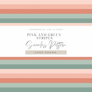 Hand-Drawn Pastel Pink & Green Stripe Pattern: Seamless Digital Paper (19x19 inch JPEG)