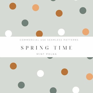 Spring Time Polka Dot Seamless Patterns, SINGLE PATTERN, Polka, Dots, Spots, Mint Green Digital Paper Seamless Pattern
