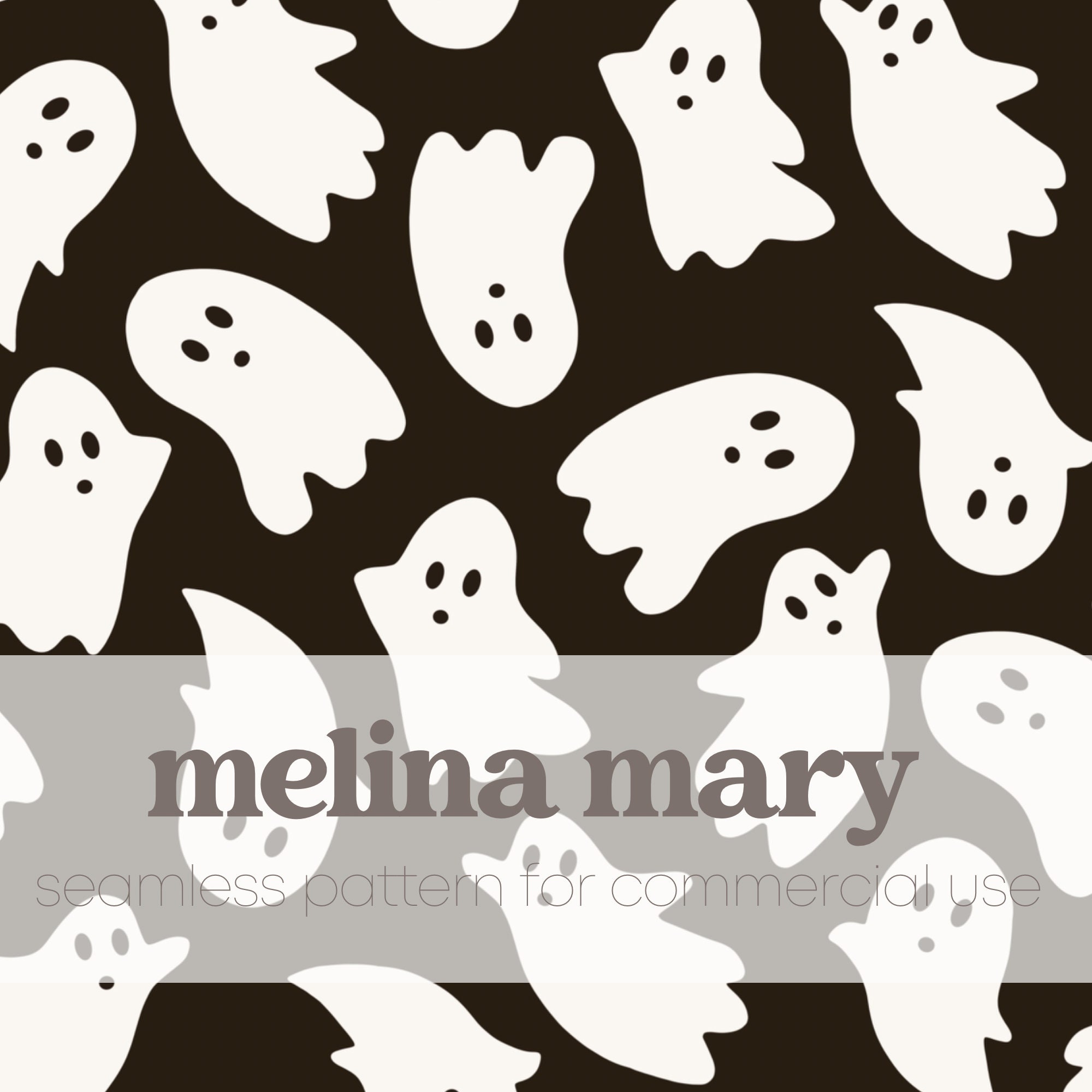 Cute Halloween Ghosts Ghouls on Black Seamless Repeat Pattern for Commercial Use
