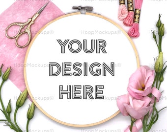 Borduurwerk hoepel mockup | Cross stitch patroon frame mockup | Borduurwerk sjabloon | Borduurwerk frame | Borduurwerk plat leggen | Instant download
