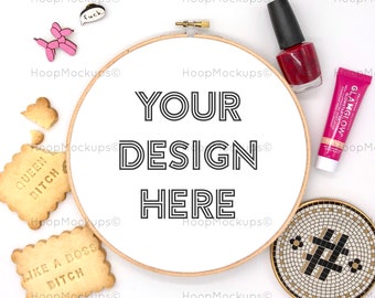 Embroidery hoop mockup | Cross stitch pattern frame mockup| Embroidery template | Embroidery frame | Embroidery Flat lay | Instant download