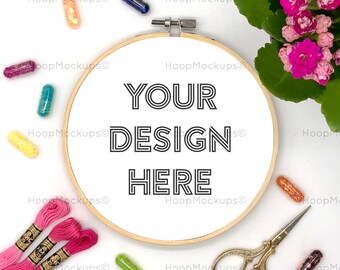 Borduurwerk hoepel mockup | Cross stitch patroon frame mockup | Borduurwerk sjabloon | Borduurwerk frame | Borduurwerk plat leggen | Instant download