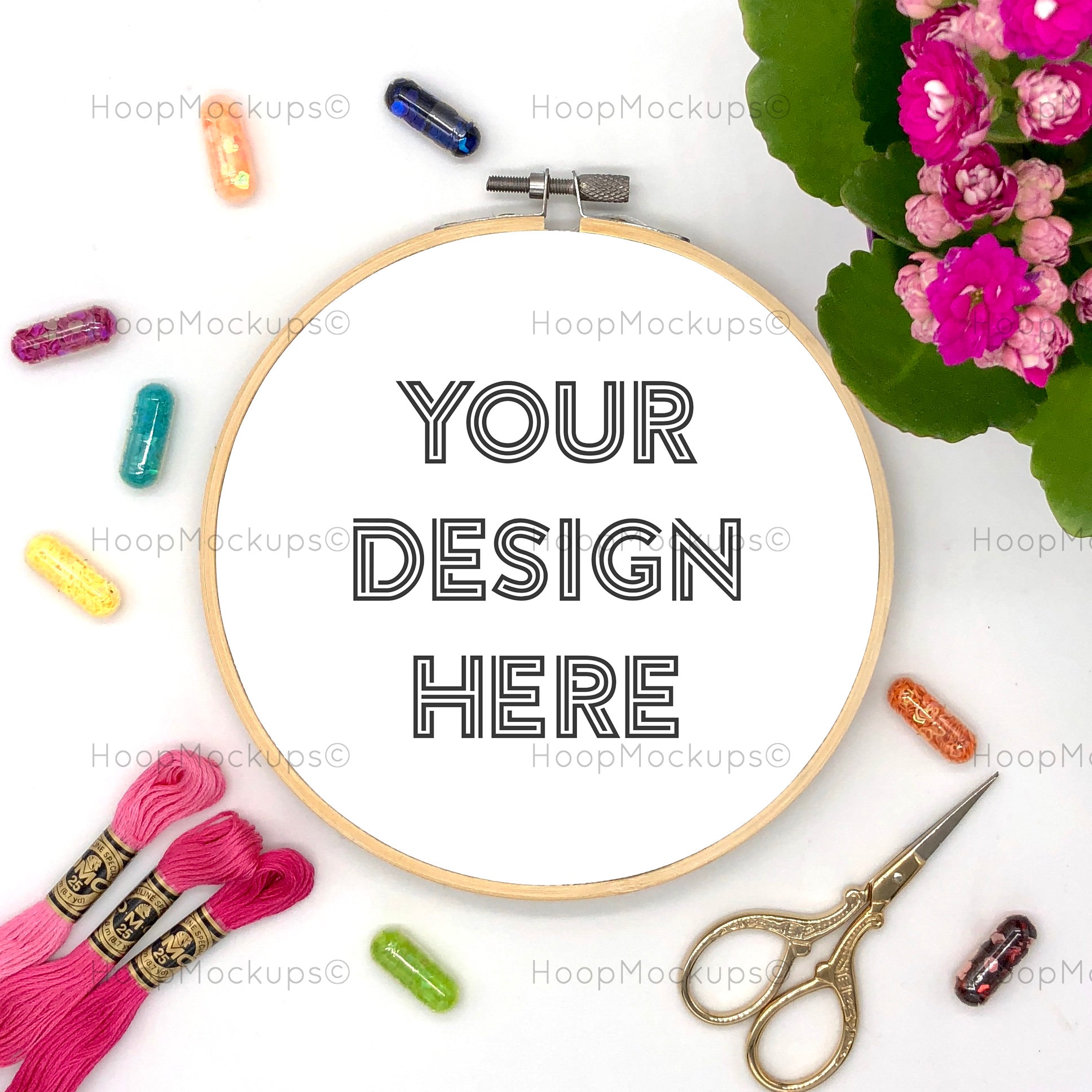 Embroidery Hoop Mockup on Light Background Stock Photo - Image of