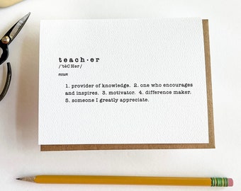 Teacher Definition card / Teacher Thank You card/ available in a variety of quantities