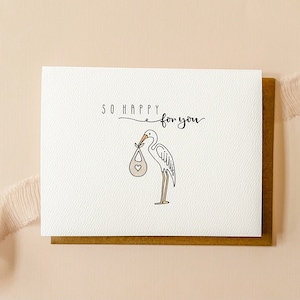 So Happy for You, Stork Baby Card / New baby card / Pregnancy card / Available in variety of quantities. image 1