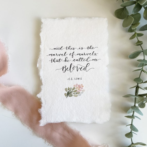 Beloved. C.S. Lewis quote with Soft Pink Floral on handmade paper