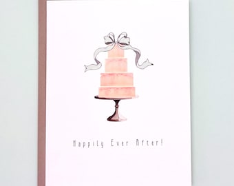 Happily Ever After Card / Wedding Cake with Bow Card / Anniversary Card/ available in a variety of quantities