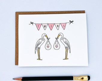 Twin Girls Stork Card: Baby Shower, Baby Welcome