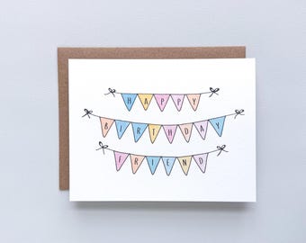 Happy Birthday Friend Card: Watercolor Bunting Design