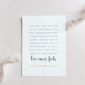 1 Corinthians 13.  Never Fails (Print). Love is Patient, love is kind.