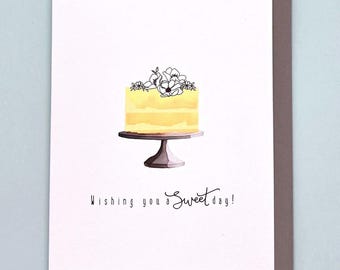 Wishing You a Sweet Day Card: Watercolor Anniversary, Wedding, or Birthday