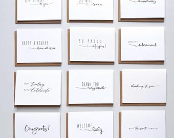 Minimalist Greeting Card Set/ Includes 12 assorted Everyday Occasion Cards/ Birthday, Thank You, Anniversary, Congratulations and more