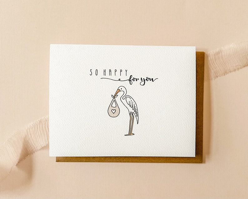 So Happy for You, Stork Baby Card / New baby card / Pregnancy card / Available in variety of quantities. image 1