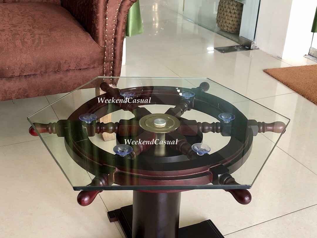 Handmade Wooden Ship Wheel Glass Table Pirate Rustic Wooden Etsy