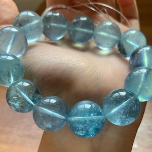 17mm Natural Genuine Blue aquamarine beaded bracelet,women bracelet,men bracelet,jewelry gift,Large beads aquamarine bracelet