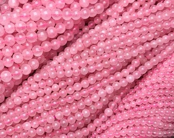 Natural Rose Quartz Round Beads, 15 Inch Strand, Semi-Precious Gemstone