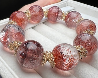 17-20mm Natural Genuine Golden Strawberry quartz beaded bracelet,High Grade healing stone Super7 quartz  gift bracelet