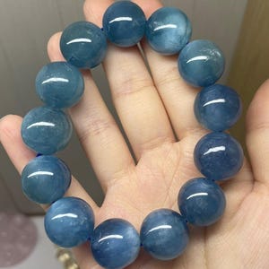 16mm Natural Genuine Dark Blue aquamarine beaded bracelet,women bracelet,men bracelet,jewelry gift,Large Size aquamarine bracelet