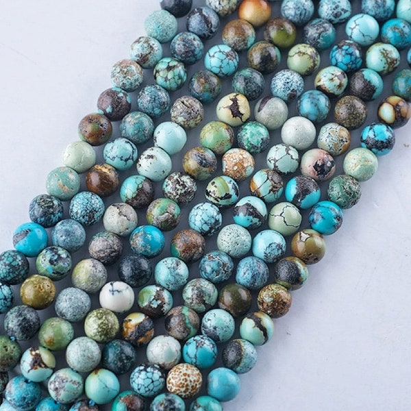 Véritables perles rondes lisses turquoise HuBei véritables 2 mm 3 mm 4 mm 5 mm 6 mm perles turquoise bleu vert naturel, pierre semi-précieuse, par brins