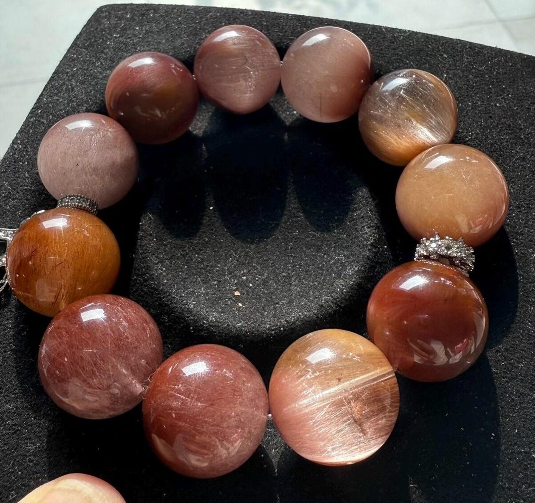 Pink Rutilated Quartz Pink Purple Rabbit Hair Rutilated Quartz Bracelet, Healing Crystal 16 ...