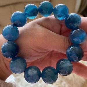 16mm Rare Natural Genuine Dark Blue aquamarine beaded bracelet,women bracelet,men bracelet,jewelry gift,Large Size aquamarine bracelet