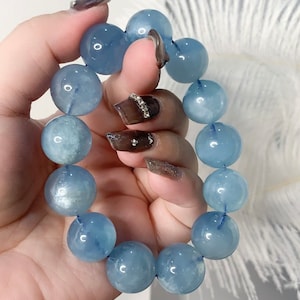 15mm Natural Aquamarine beaded bracelet,handmade gift